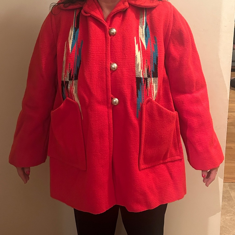 Craft Red Wool Chimayo Blanket Coat - Picture 12 of 13